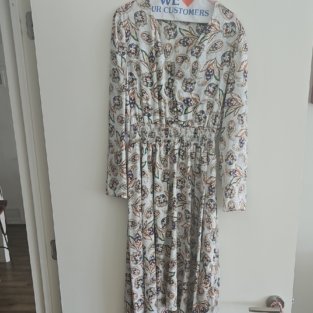 Maje Cream Long Sleeve Scoop Neck Sundress